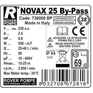 Αντλία INOX ROVER POMPE NOVAX 25 M BY-PASS 0,8Hp 102190
