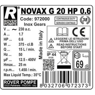 ROVER POMPE NOVAX G 20 Αντλία inox Γραναζωτή Λαδιού 0,6Hp 102128