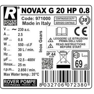 ROVER POMPE NOVAX G 20 Αντλία inox Γραναζωτή Λαδιού 0,8Hp 102129
