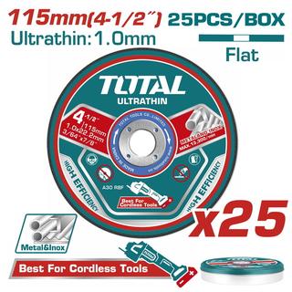 TOTAL TAC11011525 Δίσκος Κοπής Inox / Μετάλλου 115x1mm 25 τεμάχια σε Μεταλλικό Κουτάκι 
